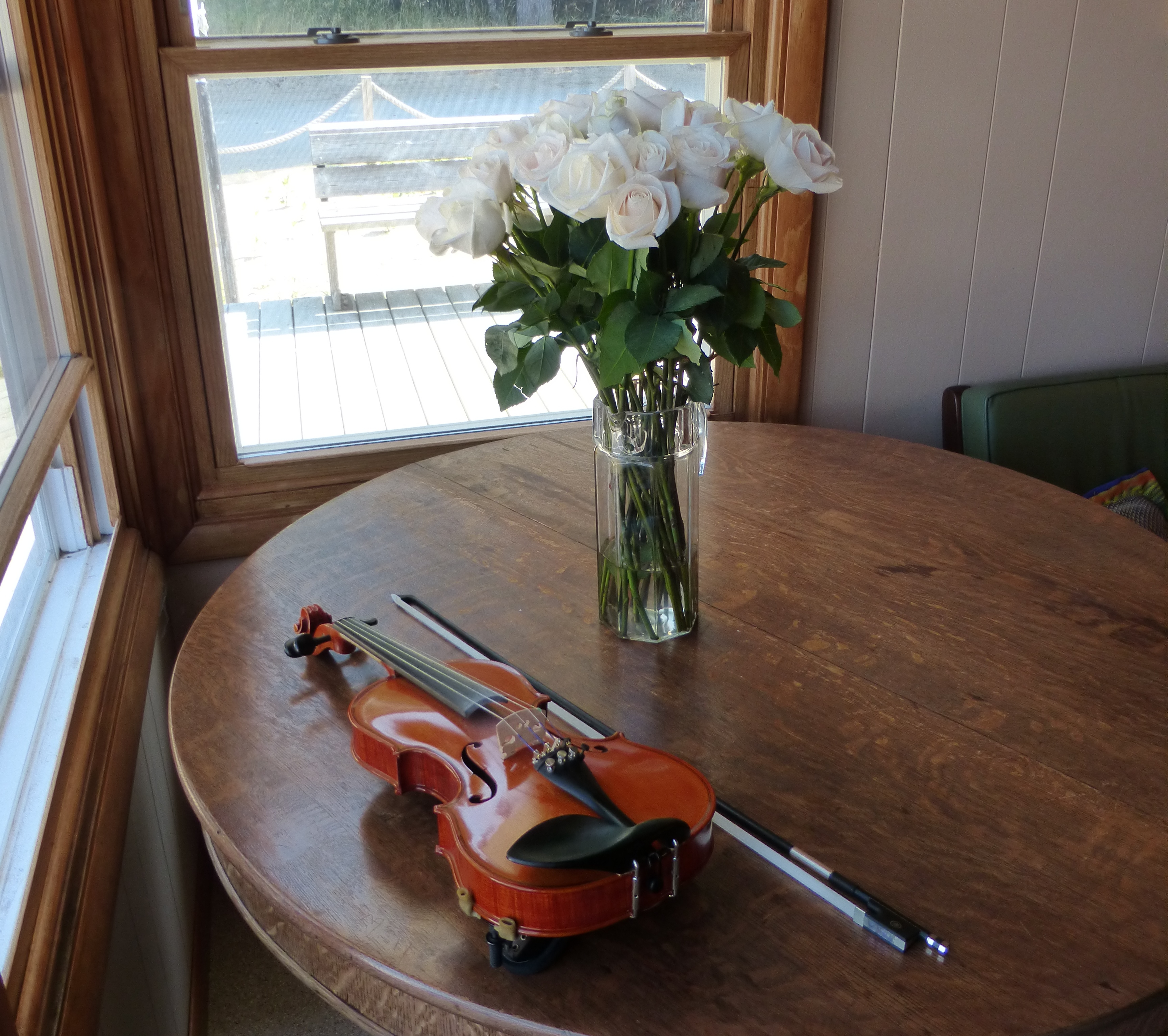 Clare's violin awaits the piece she played for her grandmother